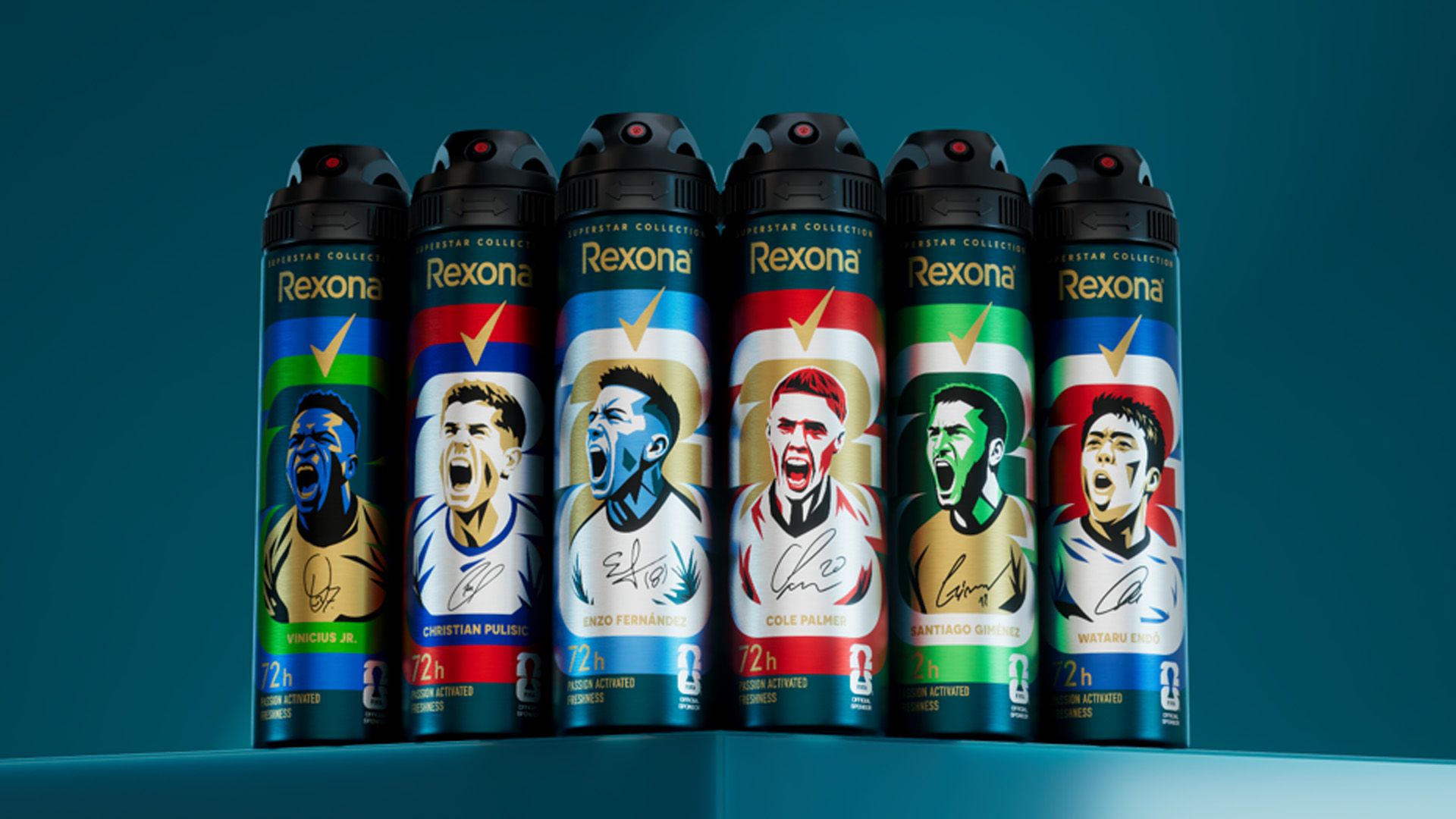 Dòng sản phẩm xịt khử mùi Rexona 72 giờ. Rexona là nhà tài trợ chính thức cho giải khử mùi của FIFA World Cup 2026.