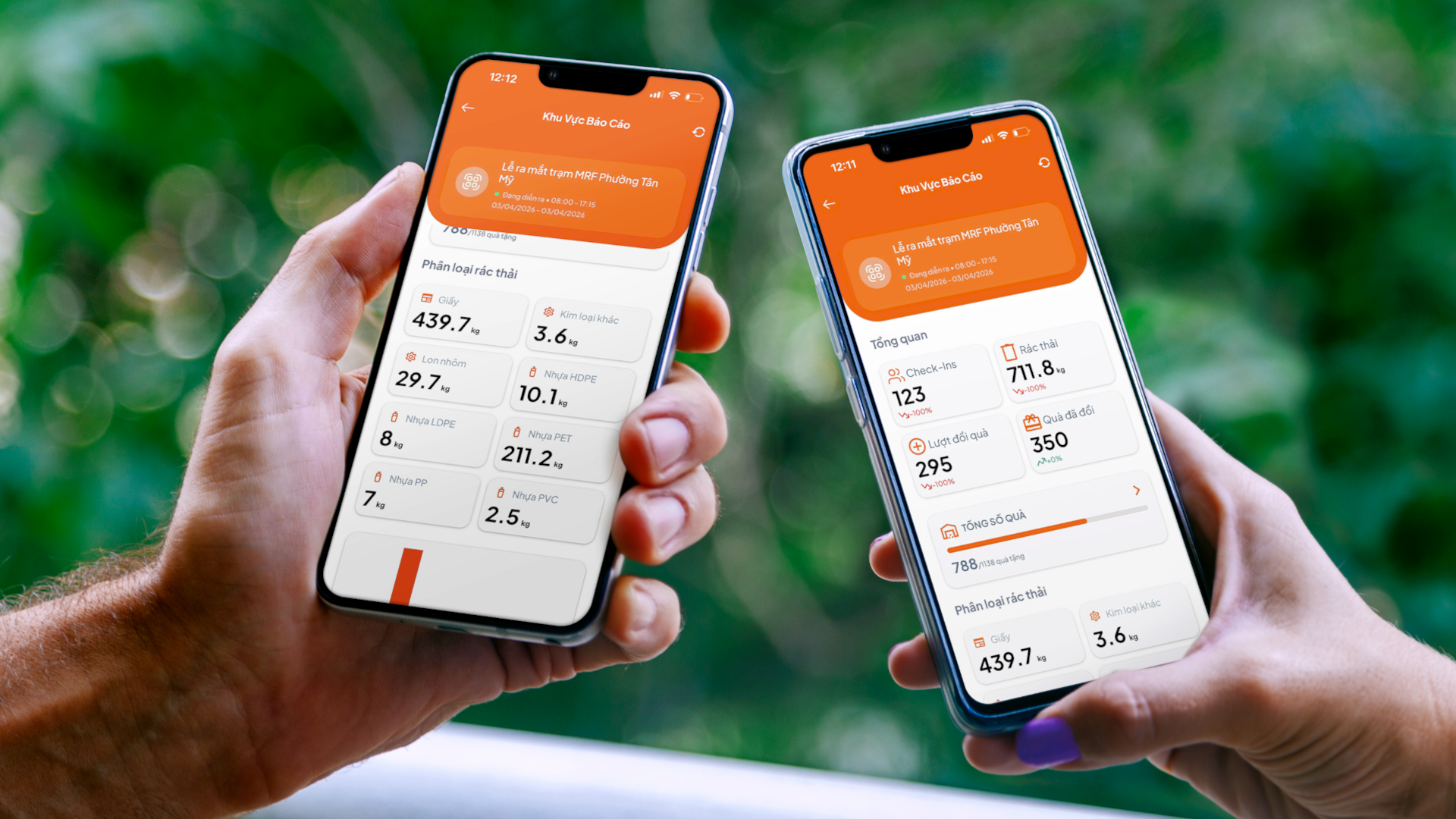 Người dân có thể nắm bắt khối lượng rác thu gom và phân loại theo từng nhóm vật liệu được ghi nhận từ thực tế trên điện thoại.