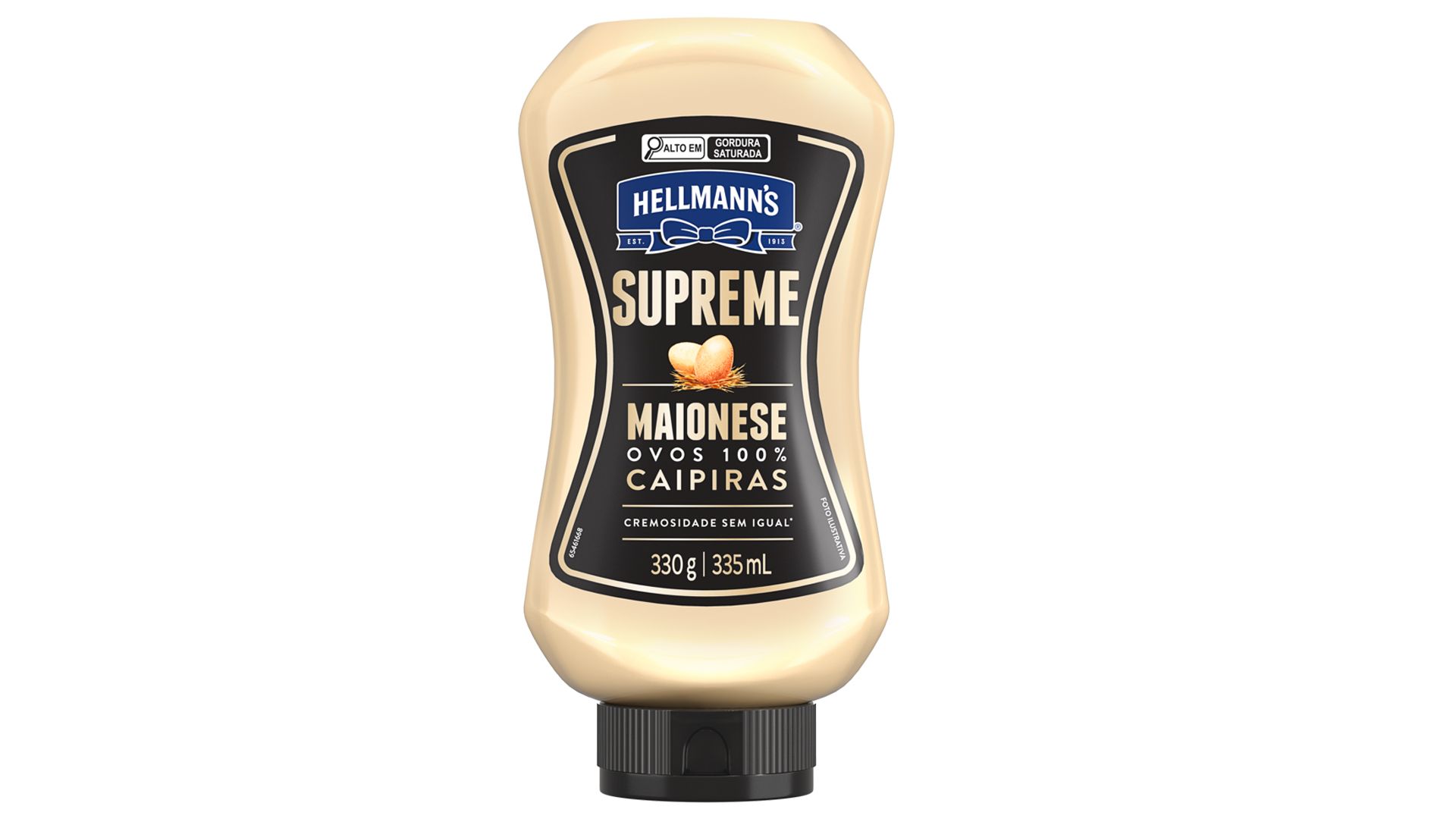 Chai sốt mayonnaise Hellmann's Supreme trong chai bóp màu đen và kem, 330 g/335 mL